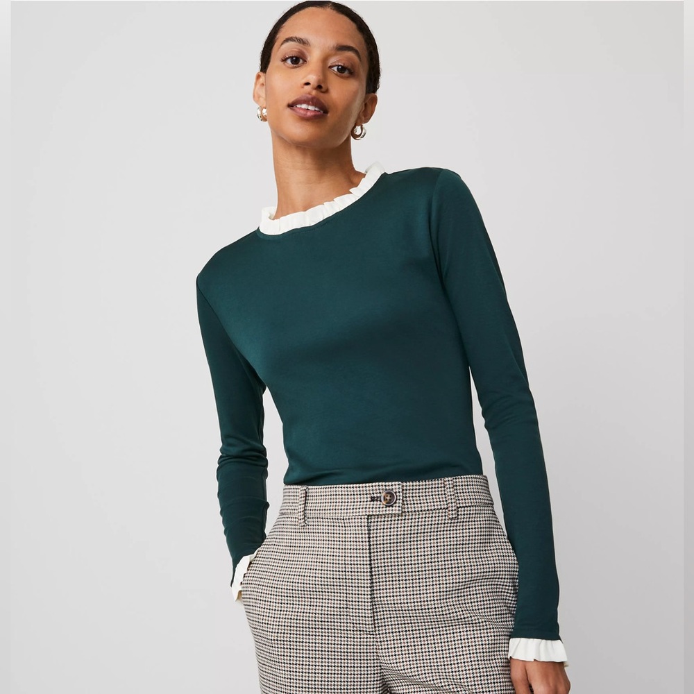Women's Green Ruffle Long Sleeve Top